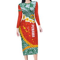 Penama Province Family Matching Long Sleeve Bodycon Dress and Hawaiian Shirt Vanuatu Map - Plumeria Flag Color