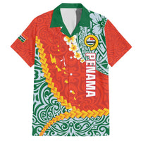 Penama Province Family Matching Short Sleeve Bodycon Dress and Hawaiian Shirt Vanuatu Map - Plumeria Flag Color