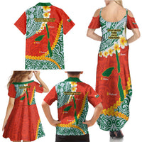 Penama Province Family Matching Summer Maxi Dress and Hawaiian Shirt Vanuatu Map - Plumeria Flag Color