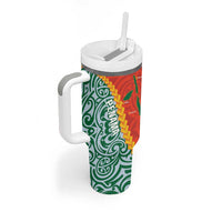 Penama Province Tumbler With Handle Vanuatu Pattern Map With Plumeria Flag Color