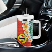 Penama Province Tumbler With Handle Vanuatu Pattern Map With Plumeria Flag Color