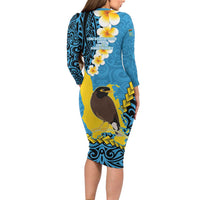 Sanma Province Family Matching Long Sleeve Bodycon Dress and Hawaiian Shirt Vanuatu Pattern Myna Bird - Plumeria Flag Color