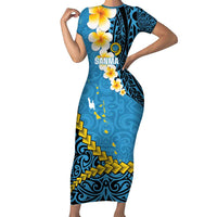 Sanma Province Family Matching Short Sleeve Bodycon Dress and Hawaiian Shirt Vanuatu Pattern Myna Bird - Plumeria Flag Color