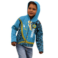 Sanma Province Kid Hoodie Vanuatu Pattern Myna Bird - Plumeria Flag Color