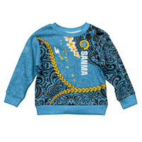 Sanma Province Kid Ugly Christmas Sweater Vanuatu Pattern Myna Bird - Plumeria Flag Color