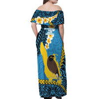 Sanma Province Off Shoulder Maxi Dress Vanuatu Pattern Myna Bird - Plumeria Flag Color