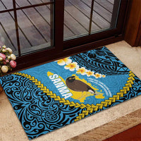 Sanma Province Rubber Doormat Vanuatu Pattern Myna Bird - Plumeria Flag Color
