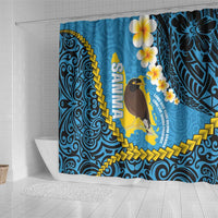 Sanma Province Shower Curtain Vanuatu Pattern Myna Bird - Plumeria Flag Color