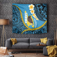 Sanma Province Tapestry Vanuatu Pattern Myna Bird - Plumeria Flag Color