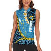 Sanma Province Women Sleeveless Polo Shirt Vanuatu Pattern Myna Bird - Plumeria Flag Color