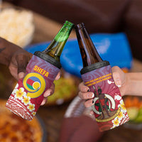 Shefa Province 4 in 1 Can Cooler Tumbler Vanuatu Pattern Map With Plumeria Flag Color