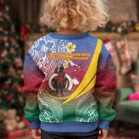 Shefa Province Kid Ugly Christmas Sweater Vanuatu Pattern Map - Plumeria Flag Color