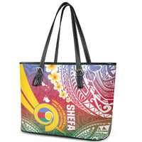 Shefa Province Leather Tote Bag Vanuatu Pattern Map - Plumeria Flag Color
