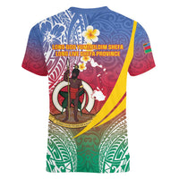 Shefa Province Women V-Neck T-Shirt Vanuatu Pattern Map - Plumeria Flag Color