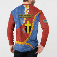 Tafea Province Button Sweatshirt Vanuatu Pattern Map - Plumeria Flag Color