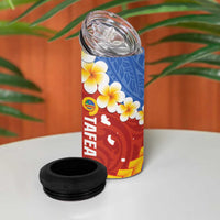 Tafea Province 4 in 1 Can Cooler Tumbler Vanuatu Pattern Map With Plumeria Flag Color