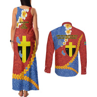 Tafea Province Couples Matching Tank Maxi Dress and Long Sleeve Button Shirt Vanuatu Pattern Map - Plumeria Flag Color