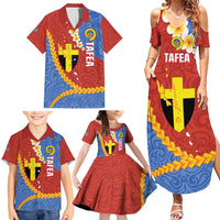 Tafea Province Family Matching Summer Maxi Dress and Hawaiian Shirt Vanuatu Pattern Map - Plumeria Flag Color