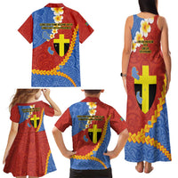 Tafea Province Family Matching Tank Maxi Dress and Hawaiian Shirt Vanuatu Pattern Map - Plumeria Flag Color