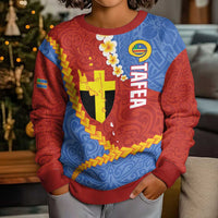 Tafea Province Kid Ugly Christmas Sweater Vanuatu Pattern Map - Plumeria Flag Color