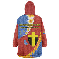 Tafea Province Wearable Blanket Hoodie Vanuatu Pattern Map - Plumeria Flag Color