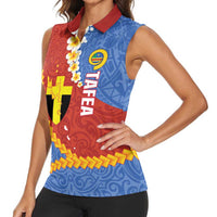 Tafea Province Women Sleeveless Polo Shirt Vanuatu Pattern Map - Plumeria Flag Color