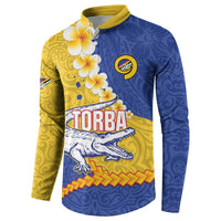 Torba Province Button Sweatshirt Vanuatu Pattern Crocodile - Plumeria Flag Color