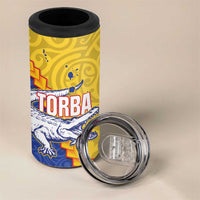Torba Province 4 in 1 Can Cooler Tumbler Vanuatu Pattern Crocodile With Plumeria Flag Color