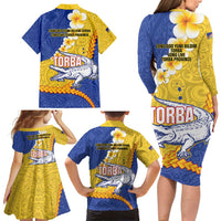 Torba Province Family Matching Long Sleeve Bodycon Dress and Hawaiian Shirt Vanuatu Pattern Crocodile - Plumeria Flag Color