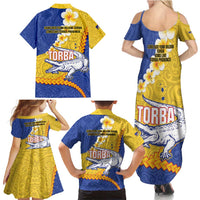 Torba Province Family Matching Summer Maxi Dress and Hawaiian Shirt Vanuatu Pattern Crocodile - Plumeria Flag Color