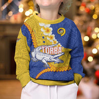 Torba Province Kid Ugly Christmas Sweater Vanuatu Pattern Crocodile - Plumeria Flag Color