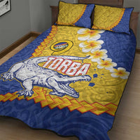 Torba Province Quilt Bed Set Vanuatu Pattern Crocodile - Plumeria Flag Color