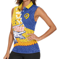 Torba Province Women Sleeveless Polo Shirt Vanuatu Pattern Crocodile - Plumeria Flag Color