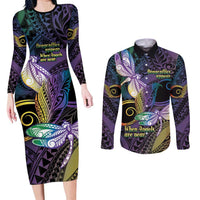 Personalized Polynesian Memorial Couples Matching Long Sleeve Bodycon Dress and Long Sleeve Button Shirt Dragonflies Appear When Angels Are Near
