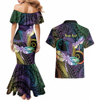 Personalized Polynesian Memorial Couples Matching Mermaid Dress and Hawaiian Shirt Dragonflies Appear When Angels Are Near