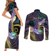 Personalized Polynesian Memorial Couples Matching Short Sleeve Bodycon Dress and Long Sleeve Button Shirt Dragonflies Appear When Angels Are Near