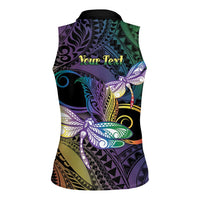 Personalized Polynesian Memorial Women Sleeveless Polo Shirt Dragonflies Appear When Angels Are Near