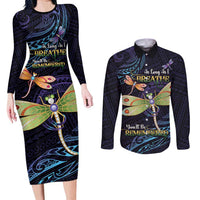 As Long As I Breathe You'll Be Remembered Couples Matching Long Sleeve Bodycon Dress and Long Sleeve Button Shirt Dragonflies Memorial - Polynesian Pattern