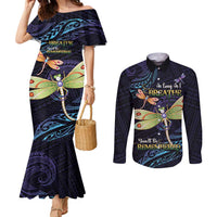 As Long As I Breathe You'll Be Remembered Couples Matching Mermaid Dress and Long Sleeve Button Shirt Dragonflies Memorial - Polynesian Pattern