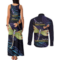 As Long As I Breathe You'll Be Remembered Couples Matching Tank Maxi Dress and Long Sleeve Button Shirt Dragonflies Memorial - Polynesian Pattern