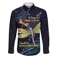As Long As I Breathe You'll Be Remembered Family Matching Tank Maxi Dress and Hawaiian Shirt Dragonflies Memorial - Polynesian Pattern LT14 Dad's Shirt - Long Sleeve Black - Polynesian Pride
