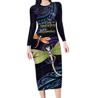 As Long As I Breathe You'll Be Remembered Long Sleeve Bodycon Dress Dragonflies Memorial - Polynesian Pattern LT14 Long Dress Black - Polynesian Pride