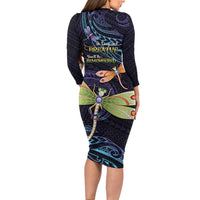 As Long As I Breathe You'll Be Remembered Long Sleeve Bodycon Dress Dragonflies Memorial - Polynesian Pattern LT14 - Polynesian Pride