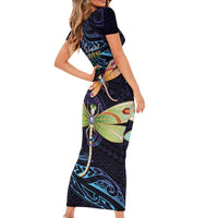 As Long As I Breathe You'll Be Remembered Short Sleeve Bodycon Dress Dragonflies Memorial - Polynesian Pattern LT14 - Polynesian Pride