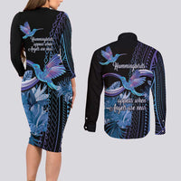 Polynesian Memorial Couples Matching Long Sleeve Bodycon Dress and Long Sleeve Button Shirt Hummingbirds Appear When Angels Are Near LT14