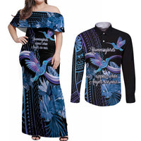 Polynesian Memorial Couples Matching Off Shoulder Maxi Dress and Long Sleeve Button Shirt Hummingbirds Appear When Angels Are Near LT14