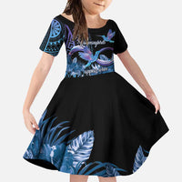 Polynesian Memorial Family Matching Short Sleeve Bodycon Dress and Hawaiian Shirt Hummingbirds Appear When Angels Are Near LT14 Daughter's Dress Black - Polynesian Pride