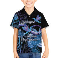 Polynesian Memorial Family Matching Tank Maxi Dress and Hawaiian Shirt Hummingbirds Appear When Angels Are Near LT14 Son's Shirt Black - Polynesian Pride