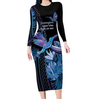 Polynesian Memorial Long Sleeve Bodycon Dress Hummingbirds Appear When Angels Are Near LT14 Long Dress Black - Polynesian Pride