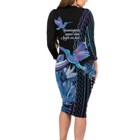 Polynesian Memorial Long Sleeve Bodycon Dress Hummingbirds Appear When Angels Are Near LT14 - Polynesian Pride
